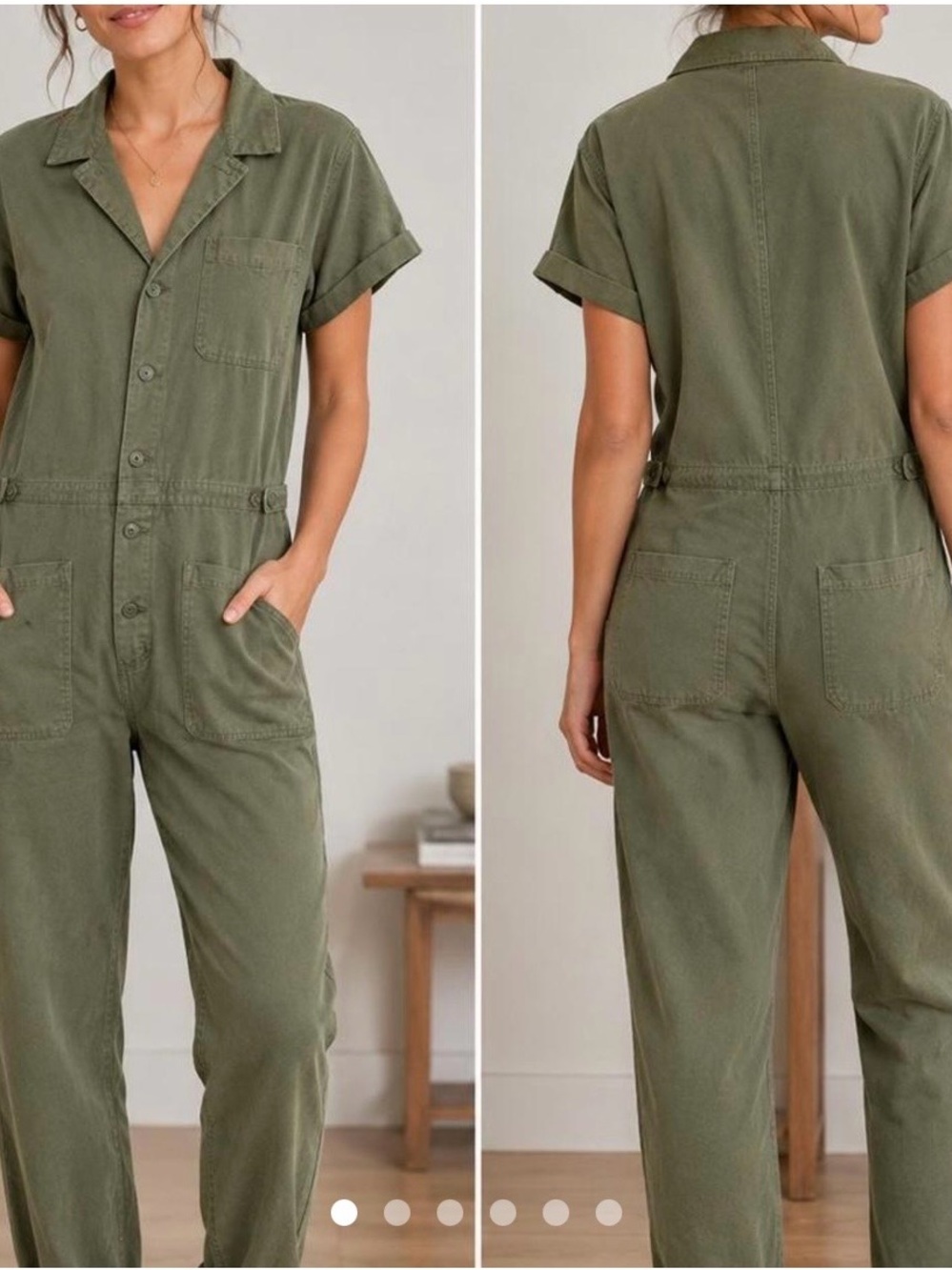 Lucky Brand NWT M $149 cargo Utility Short-Sleeve army green denim Jumpsuit